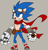 Size: 1218x1256 | Tagged: safe, artist:freehdmcgee, sonic the hedgehog, hedgehog, series:sonic revolt, alternate universe, bag, belt, clenched fist, goggles, goggles on head, power ring, redesign, ring, roboticized, satam, scarf, shoes, smiling