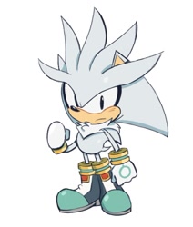 Size: 922x1087 | Tagged: safe, artist:freessso, silver the hedgehog, 2025, classic silver, classic style, clenched fist, clenched fists, flat colors, frown, looking at viewer, simple background, solo, standing, white background