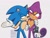 Size: 1000x750 | Tagged: safe, artist:umbreeunix, espio the chameleon, sonic the hedgehog, 2025, arm around shoulders, blushing, cheek squish, cheek to cheek, clenched teeth, duo, embarrassed, flirting, flustered, gay, looking at them, looking away, looking offscreen, shipping, simple background, smile, sonespio, standing, watermark, white background