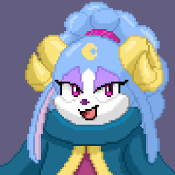 Size: 720x720 | Tagged: safe, artist:koas-mass, sonic dream team, 2023, ariem, lidded eyes, looking at viewer, mouth open, open mouth, open smile, pixel art, purple background, simple background, smile, solo