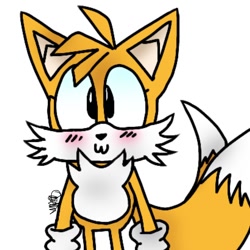 Size: 768x768 | Tagged: safe, artist:thepointofnorturn15, miles "tails" prower, 2019, :3, blushing, cute, eyelashes, flat colors, looking at viewer, male, signature, simple background, smile, solo, standing, white background