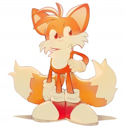 Size: 1280x1310 | Tagged: safe, artist:ketticat55, miles "tails" prower, 2018, cute, hand on hip, looking offscreen, shadow (lighting), simple background, smile, solo, standing, tailabetes, white background