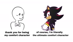 Size: 1905x1089 | Tagged: safe, artist:blueistblur, shadow the hedgehog, human, 2025, comfort character, dialogue, duo, english text, frown, simple background, smile, white background