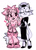 Size: 758x1064 | Tagged: safe, artist:discosmackdown, amy rose, blaze the cat, 2025, alternate outfit, amy x blaze, clothes, duo, eyes closed, front view, hand on hip, heart, lesbian, looking at them, monochrome, shipping, signature, simple background, smile, standing, white background