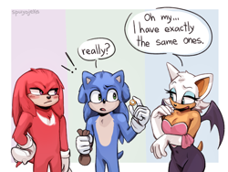 Size: 1200x900 | Tagged: safe, artist:spuydjeks, knuckles the echidna, rouge the bat, sonic the hedgehog, ring