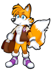 Size: 1080x1563 | Tagged: safe, artist:willowwhistle, miles "tails" prower, 2025, aged up, bag, beanbrows, boots, chipped ear, jacket, jet anklet, lesbian, lineless, older, one fang, outline, purple shoes, rhythm badge, signature, simple background, smile, solo, standing, story in description, story included, trans female, transgender, transparent background