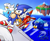 Size: 3059x2528 | Tagged: safe, artist:azura-racon, flicky, miles "tails" prower, sonic the hedgehog, dolphin, 2017, abstract background, angel island, classic sonic, classic tails, daytime, group, island, literal animal, looking at viewer, ocean, outdoors, pointing, signature, smile, sonic the hedgehog 3, standing, tornado i, water