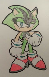 Size: 649x1024 | Tagged: safe, artist:pickle, oc, oc:ashura the hedgehog, hedgehog, 2017, crop top, eyelashes, heels, lidded eyes, looking at viewer, oc only, pointing, smile, solo, traditional media