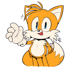 Size: 1962x1836 | Tagged: safe, artist:jaqartdood, miles "tails" prower, 2025, cute, hand behind back, looking at viewer, mouth open, signature, simple background, smile, solo, standing, tailabetes, waving, white background