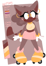 Size: 1668x2388 | Tagged: safe, artist:artyyline, oc, oc:brittany (artyyline), cat, 2020, abstract background, beanbrows, character name, cute, dress, english text, lesbian, lineless, looking offscreen, oc only, reference sheet, rollerskates, smile, solo