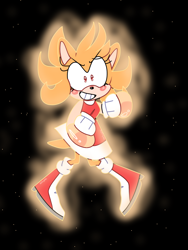 Size: 1800x2400 | Tagged: safe, artist:artyyline, amy rose, 2019, abstract background, blushing, clenched fists, clenched teeth, cute, flying, looking offscreen, mid-air, smile, solo, super amy, super form