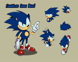 Size: 5250x4200 | Tagged: safe, artist:fanamationda, sonic the hedgehog, 2024, beige background, pointing, simple background, smile, solo, standing