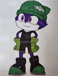 Size: 3000x3921 | Tagged: safe, artist:masaxmune23, sonic prime, 2023, hands on hips, looking offscreen, smile, solo, squad commander red, standing, traditional media