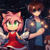 Size: 600x600 | Tagged: safe, ai art, amy rose, human, beach, clothes, cute, dress, duo, fence, firecrackers, new years, night, sparkler, umbrella