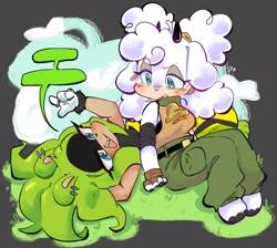 Size: 2048x1838 | Tagged: safe, artist:toastchus, lanolin the sheep, surge the tenrec, blushing, duo, female, hair down, lesbian, speech bubble, surgolin