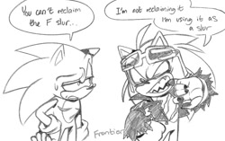 Size: 540x340 | Tagged: safe, artist:scourgefrontier, scourge the hedgehog, sonic the hedgehog, comic, duo, english text, male, top surgery scars