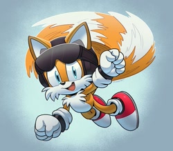 Size: 941x826 | Tagged: safe, artist:scourgefrontier, miles "tails" prower, fox, blue eyes, gloves, helmet, male, orange fur, shoes, socks, solo