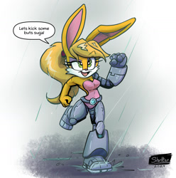 Size: 1427x1440 | Tagged: safe, artist:shieltar, bunnie rabbot, rabbit, female, rain, solo