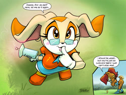 Size: 1920x1440 | Tagged: safe, artist:shieltar, cream the rabbit, sally acorn, duo, female, giantess, older