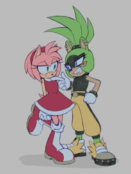 Size: 741x978 | Tagged: safe, artist:bonehearts, amy rose, surge the tenrec, finger under chin, flirting, hand on hip, lesbian, shipping, surgamy