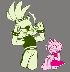 Size: 751x765 | Tagged: safe, artist:p4r4d0x1c, amy rose, surge the tenrec, blushing, flexing, lesbian, shipping, surgamy, surprised