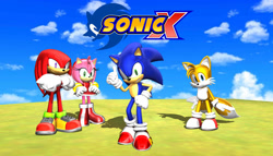 Size: 1182x676 | Tagged: safe, artist:supercarlosvillar, amy rose, knuckles the echidna, miles "tails" prower, sonic the hedgehog, mmd