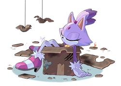 Size: 1892x1343 | Tagged: safe, artist:angiethecat, blaze the cat, cat, box, cardboard box, female, solo