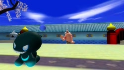Size: 1366x768 | Tagged: safe, artist:undeadponysoldier, chao, human, sonic adventure 2, 3d, chao karate, clenched fist, confident, crossover, dark chao, fist, garry's mod, gmod, heavy, male, team fortress 2