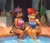 Size: 3644x3126 | Tagged: safe, artist:azul35art, nicole the hololynx, sally acorn, chipmunk, lynx, big breasts, black hair, blue eyes, breasts, brown hair, cup, duo, duo female, eyelashes, fruit, green eyes, long hair, one-piece swimsuit, open mouth, plant, plant pot, pool, red hair, swimsuit, thick thighs, water