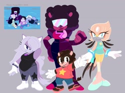 Size: 2975x2231 | Tagged: safe, artist:kanayanga, bear, bird, cat, amethyst, garnet, lion, mobianified, pearl, secretary bird, steven universe (character)