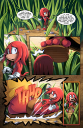 Size: 1105x1700 | Tagged: safe, artist:glitcher, knuckles the echidna, lara-le, echidna, comic:knuckles-deep in trouble, comic, english text, extreme size difference
