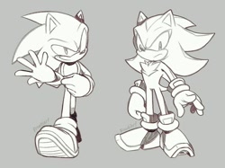 Size: 1000x746 | Tagged: safe, artist:scourgefrontier, shadow the hedgehog, sonic the hedgehog, hedgehog, gloves, male, shoes