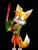 Size: 600x780 | Tagged: artist needed, dead source, safe, miles "tails" prower, fox, blood, blue eyes, chainsaw, hoodie, male, orange fur, shoes, shorts, socks, solo