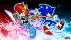 Size: 3000x1688 | Tagged: safe, artist:shadowlifeman, sally acorn, sonic the hedgehog, sally's ringblader outfit