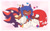 Size: 1957x1207 | Tagged: safe, artist:sonicpridecorner, knuckles the echidna, shadow the hedgehog, sonic the hedgehog, 2025, abstract background, badge, bisexual, bisexual pride, blushing, cute, ear fluff, eyelashes, eyes closed, gay, heart, holding hands, knucklebetes, knuxadow, knuxonadow, knuxonic, lidded eyes, looking at them, mlm pride, mouth open, open smile, polyamorous pride, polyamory, pride, scarf, shadow x sonic, shadowbetes, sharp teeth, shipping, signature, smile, sonabetes, standing, trio, yellow sclera
