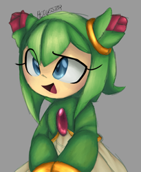 Size: 1787x2181 | Tagged: safe, artist:hedgester, cosmo the seedrian, seedrian, 2024, female, grey background, looking offscreen, mouth open, open mouth, shading practice, signature, simple background, smile, solo