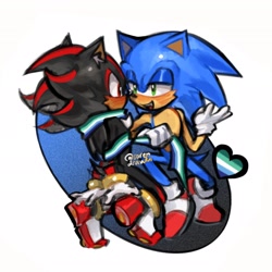 Size: 2048x2048 | Tagged: safe, artist:sorendrawen, shadow the hedgehog, sonic the hedgehog, 2025, duo, flag, gay, heart, holding something, mlm pride, pride, pride flag, shadow x sonic, shipping, signature