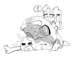 Size: 1180x936 | Tagged: safe, artist:blaski, cream the rabbit, human, rabbit, ?, accident, car, driving, female, human male, injured, male, pain, question mark