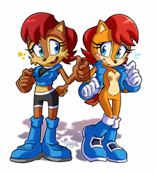 Size: 2390x2663 | Tagged: safe, artist:slliphylla, sally acorn, outfit swap, sally's ringblader outfit, sally's vest and boots, self paradox