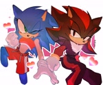 Size: 2048x1691 | Tagged: safe, artist:deadvpoo, shadow the hedgehog, sonic the hedgehog, hedgehog, 2025, duo, female, frown, gender swap, heart, lesbian, lesbian pride, pride, r63 shipping, shadow x sonic, shipping, smile