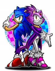 Size: 1596x2048 | Tagged: safe, artist:edlucavalden, blaze the cat, sonic the hedgehog, cat, hedgehog, 2025, duo, female, looking at viewer, male, outline, shadow (lighting), simple background, sonic rush, standing, white background
