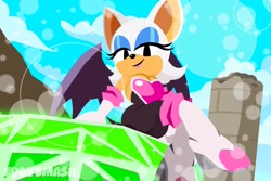 Size: 2048x1366 | Tagged: safe, artist:eddysmash2407, rouge the bat, bat, female, master emerald, sitting, solo
