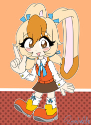 Size: 827x1128 | Tagged: safe, artist:lenachan3ko, cream the rabbit, human, cream hair, female, humanized, leg warmers, orange hair, shirt, shoes, skirt, solo, vest
