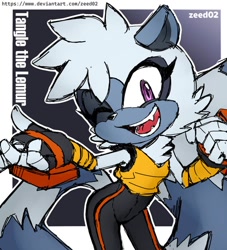 Size: 852x938 | Tagged: safe, artist:zeed_02, tangle the lemur, abstract background, outline, sketch, solo, wink