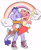 Size: 1610x1983 | Tagged: safe, artist:confused-bagel, amy rose, blaze the cat, 2022, alternate outfit, amy x blaze, carrying them, clouds, cute, duo, eyes closed, hoodie, lesbian, lesbian pride, pride, rainbow, shipping, shoelaces, signature, simple background, skirt, smile, standing, topless, white background