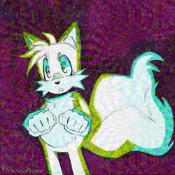 Size: 2048x2048 | Tagged: safe, artist:vocochair, miles "tails" prower, 2025, eyestrain, looking ahead, looking offscreen, mouth open, signature, solo, standing