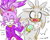 Size: 1998x1600 | Tagged: safe, artist:luucalio, blaze the cat, silver the hedgehog, 2019, dialogue, duo, english text, exclamation mark, hand on shoulder, lidded eyes, looking at them, looking offscreen, mouth open, question mark, simple background, standing, white background