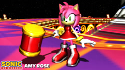 Size: 1192x670 | Tagged: safe, artist:sab64, amy rose, 3d, piko piko hammer, solo, twinkle park