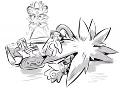 Size: 2000x1495 | Tagged: safe, artist:iblisflames, blaze the cat, silver the hedgehog, 2025, alternate universe, duo, family guy, family guy death pose, frown, line art, looking at them, monochrome, simple background, white background
