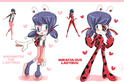 Size: 6034x4000 | Tagged: safe, artist:piink-rose, 2021, barely sonic related, blushing, character name, crossover, cute, duo, heart, ladybug, ladybug (miraculous), looking at viewer, marinette dupain-cheng (miraculous), miraculous: tales of ladybug & cat noir, mobianified, reference inset, simple background, smile, standing, white background